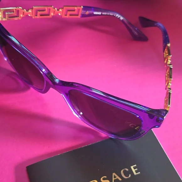 Versace Purple Gradient Cat-Eye Sunglasses with Gold Greek Key Accent - Picture 8 of 10